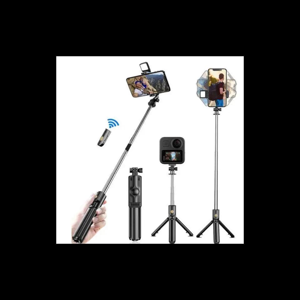 4 in 1 Selfie Stick Tripod with Light & Bluetooth Remote |Foldable & Extendable (70cm) Mobile Holder